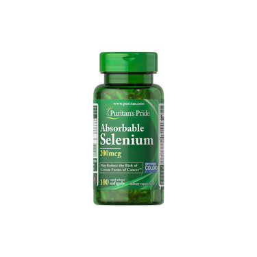A bottle of Puritan's Pride Absorbable Selenium 200 mcg 100 Rapid Release Softgels.